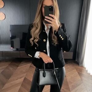 Zara Black Textured Tweed Structured Lined Blazer. Blogger fave.🔥